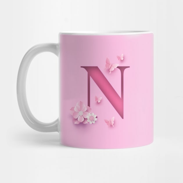 N Letter Personalized, Pink Minimal Cute Design, Birthday Gift, Christmas Gift by PRINTPOSE